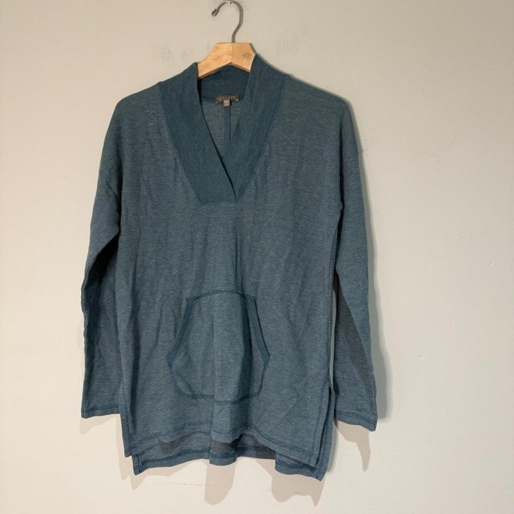 Lilla P Pullover Tunic Top V-Neck Long Sleeve Pocket Casual Blue Size M